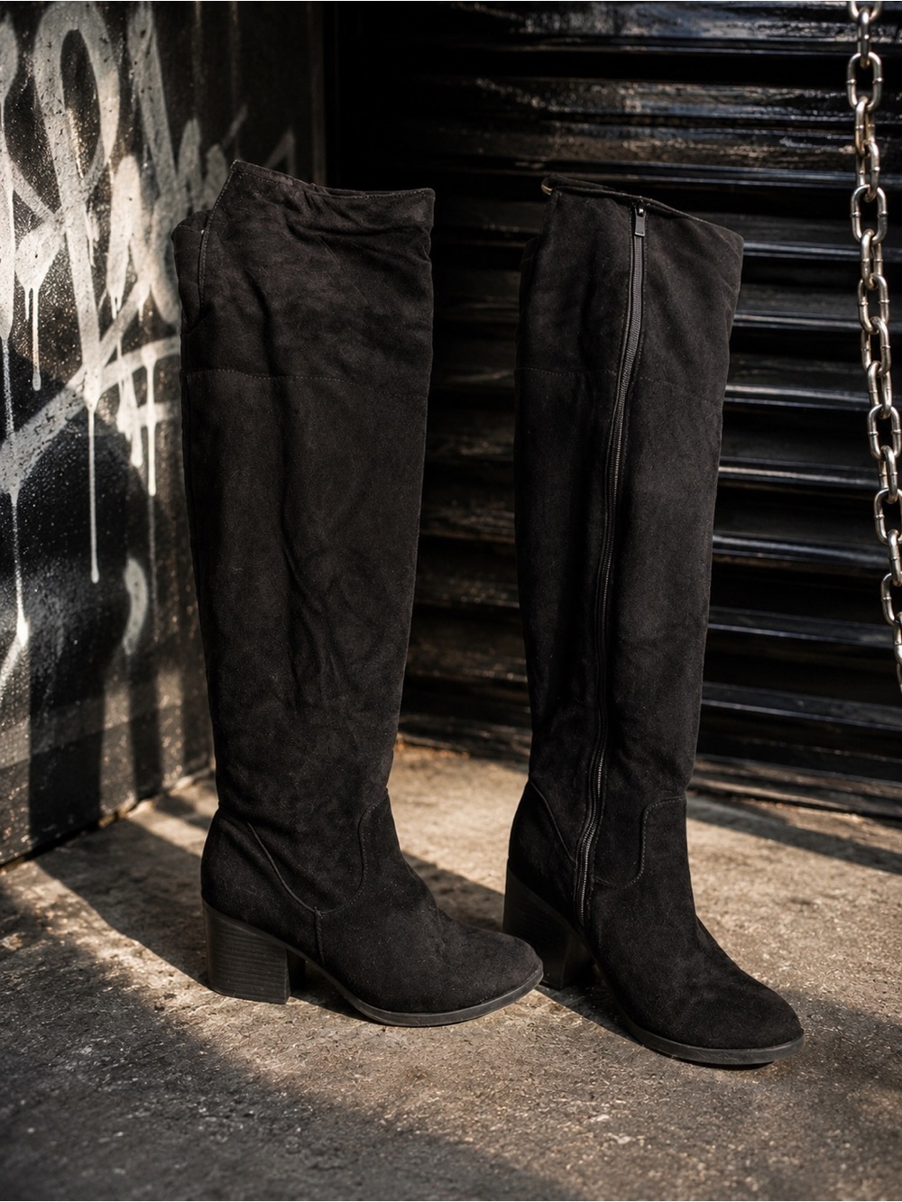 TOP Moda Black Over-the-Knee Suede-Look Boots